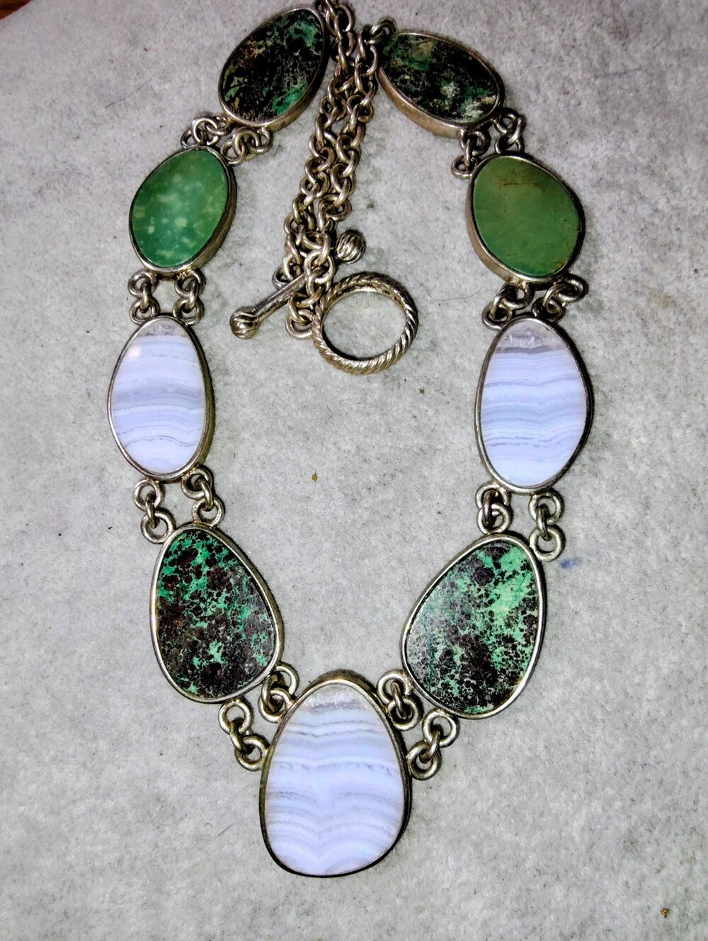 Whitney Kelly 925 Blue Agate & Green Turquoise Slab Necklace 18", 20" Drop